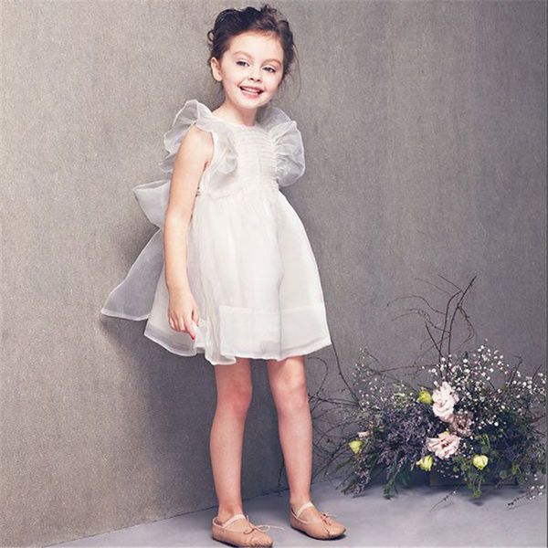 2020 summer girls ruffle sleeve white dress girls princess dresses, Red;yellow