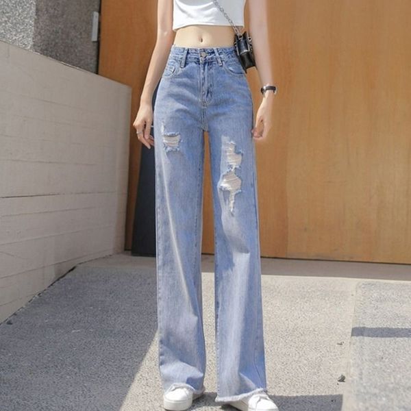 ripped jeans women's high waist slimming 2020 new summer thin loose straight vertical wide leg mopping pants, Blue
ripped jeans women's high waist slimming 2020 new summer thin loose straight vertical wide leg mopping pants, Blue