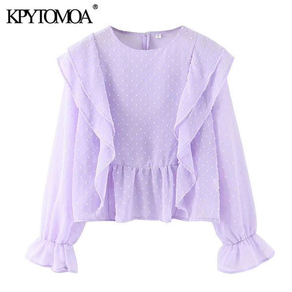 kpytomoa women 2020 fashion ruffled dot chiffon blouses vintage o neck long sleeve female shirts blusas chic, White 
kpytomoa women 2020 fashion ruffled dot chiffon blouses vintage o neck long sleeve female shirts blusas chic, White