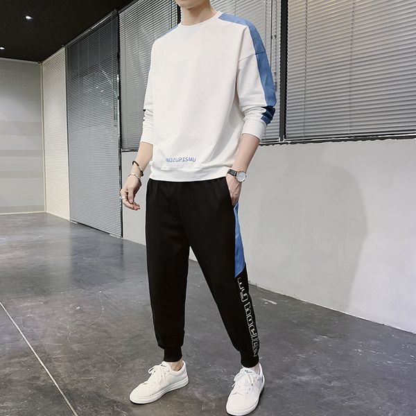 gym clothing sportswear 2021 spring and autumn trend handsome two piece set with sweater training, White;black
gym clothing sportswear 2021 spring and autumn trend handsome two piece set with sweater training, White;black