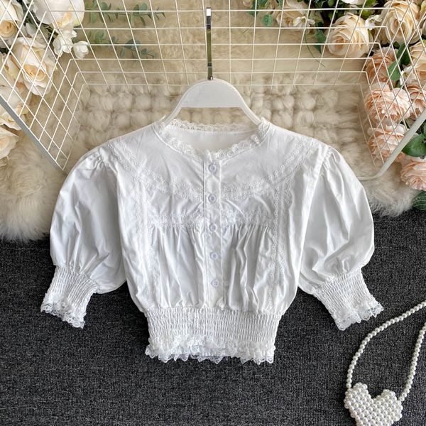 2020 new fashion elegant lace stand collar bubble short sleeve high waist short shirt women's fashion blouse n380, White
2020 new fashion elegant lace stand collar bubble short sleeve high waist short shirt women's fashion blouse n380, White