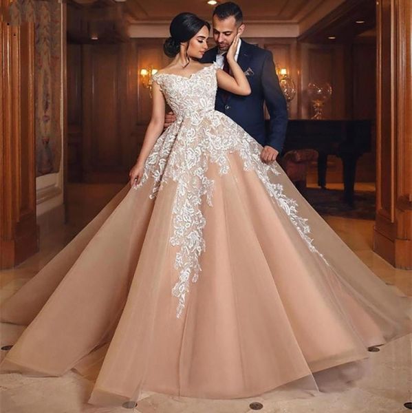 vintage ball gown wedding dresses 2021 champange off shoulder lace up back turkey bridal gown train vestidos de noiva, White
vintage ball gown wedding dresses 2021 champange off shoulder lace up back turkey bridal gown train vestidos de noiva, White