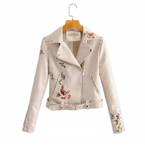 women's leather & faux flower embroidery heavy work rivet pu jacket women autumn plus size motorcycle biker coat, Black
women's leather & faux flower embroidery heavy work rivet pu jacket women autumn plus size motorcycle biker coat, Black