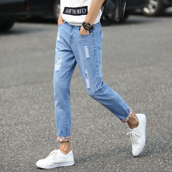cropped trousers 2020 fashion casual men's small ripped hole ripped jeans male students summer slim casual harem pants teen, Blue
cropped trousers 2020 fashion casual men's small ripped hole ripped jeans male students summer slim casual harem pants teen, Blue
