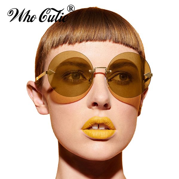 

who cutie 2020 women retro round sunglasses fashion brand designer vintage tint clear lens female male rimless sun glasses, White;black