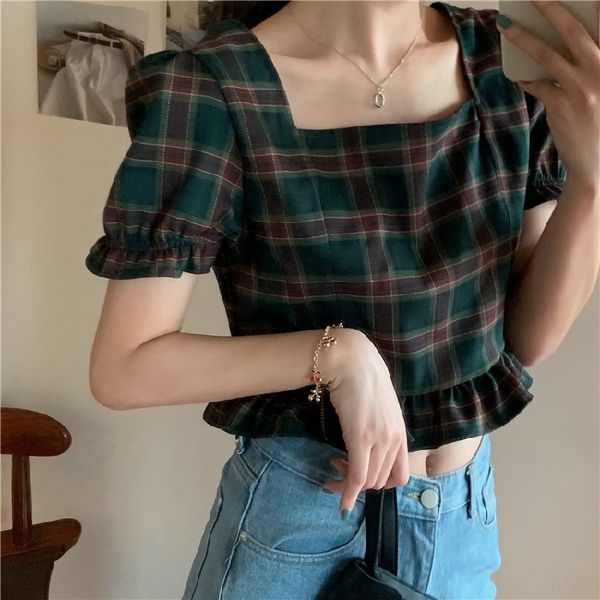 2020 new chic hong kong style design niche bubble sleeve plaid short shirt shirt blouse top, White
2020 new chic hong kong style design niche bubble sleeve plaid short shirt shirt blouse top, White
