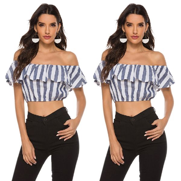 women summer striped horizontal neck off-shoulder short shirt short-sleeved t-shirt female streetwear, White
women summer striped horizontal neck off-shoulder short shirt short-sleeved t-shirt female streetwear, White