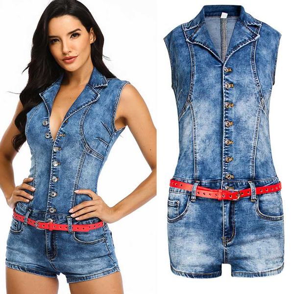 women's denim jumpsuit summer single-breasted slim fit v-neck jumpsuit, Black;white
women's denim jumpsuit summer single-breasted slim fit v-neck jumpsuit, Black;white