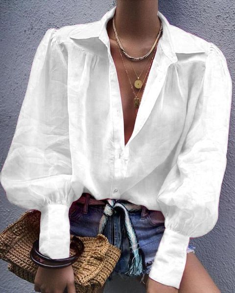 loose solid color long women's lantern sleeve suit collar for shirt shirt women, White
loose solid color long women's lantern sleeve suit collar for shirt shirt women, White