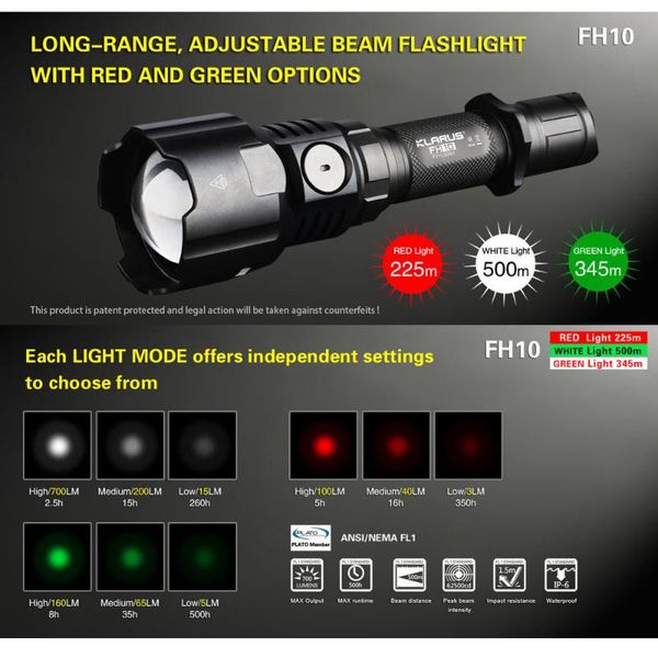 klarus fh10 масштабируемые tactical led 3000mw зеленый красный светодиодные белый свет 700 люмен 18650 батарея для охоты
klarus fh10 масштабируемые tactical led 3000mw зеленый красный светодиодные белый свет 700 люмен 18650 батарея для охоты