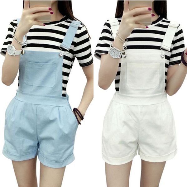 women elastic waist dungarees linen cotton pockets rompers playsuit strap shorts pants, Black;white
women elastic waist dungarees linen cotton pockets rompers playsuit strap shorts pants, Black;white