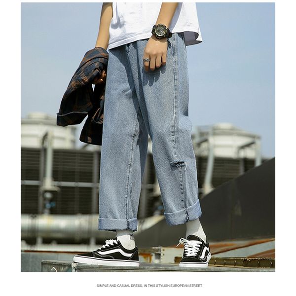 tfetters 2020 new korean style hole jeans men solid color retro wide leg jeans couple loose straight old washed male pants, Blue
tfetters 2020 new korean style hole jeans men solid color retro wide leg jeans couple loose straight old washed male pants, Blue