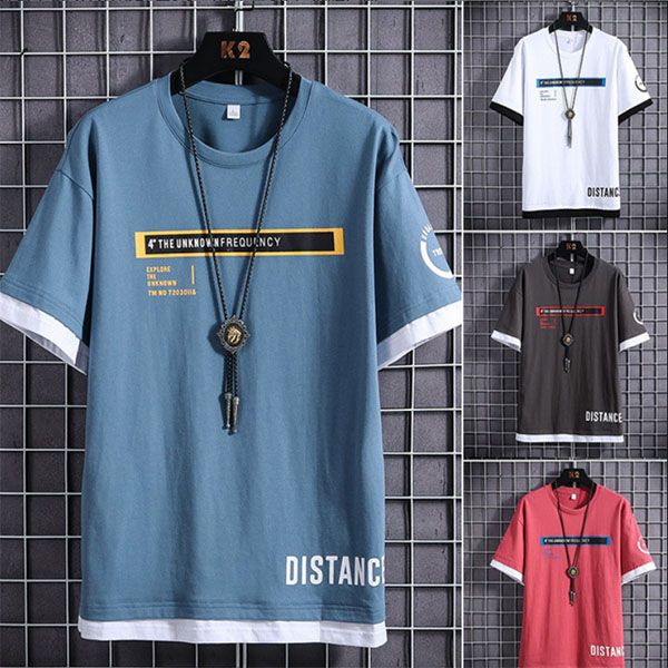 cotton fake two-piece men's short-sleeved t-shirt trend half-sleeved 2020 new summer youth loose clothing, White;black
cotton fake two-piece men's short-sleeved t-shirt trend half-sleeved 2020 new summer youth loose clothing, White;black