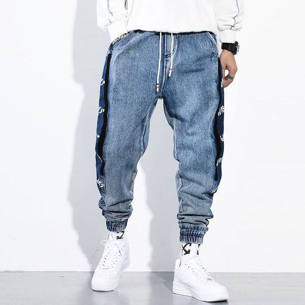 men's jeans fashion streetwear men loose fit blue color cargo pants side stripe printed designer harem hip hop joggers
men's jeans fashion streetwear men loose fit blue color cargo pants side stripe printed designer harem hip hop joggers