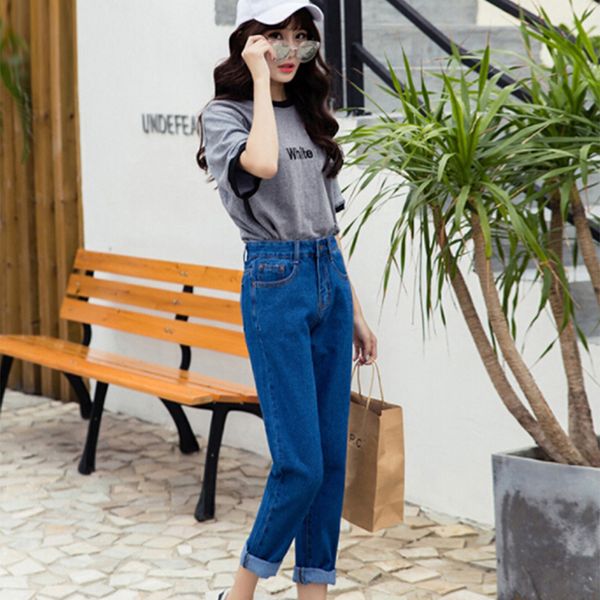 women's jeans student female loose high waist spring and autumn fashion casual solid color wild, Blue
women's jeans student female loose high waist spring and autumn fashion casual solid color wild, Blue