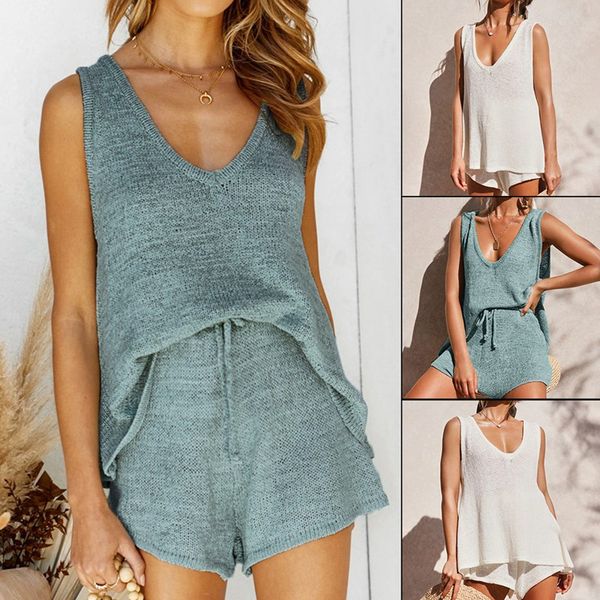 summer woman casual 2 pieces suit deep v-neck vest solid color knit drawstring shorts female two-piece suit casual outfits, White
summer woman casual 2 pieces suit deep v-neck vest solid color knit drawstring shorts female two-piece suit casual outfits, White