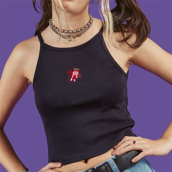 women small demon embroidery tank 2020 female slip crop camis club camisoles ladies short tight shirt, White
women small demon embroidery tank 2020 female slip crop camis club camisoles ladies short tight shirt, White