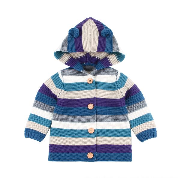 children's rainbow coat sweater sweater striped knitted cardigan with cute small ear hooded outerwear, Blue
children's rainbow coat sweater sweater striped knitted cardigan with cute small ear hooded outerwear, Blue