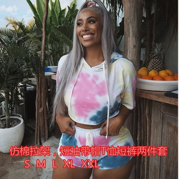 h8870 independent station summer short-sleeved hooded shorts tie-dyed large size european and american womens two-piece set, Black;white
h8870 independent station summer short-sleeved hooded shorts tie-dyed large size european and american womens two-piece set, Black;white