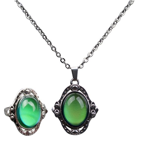 zinc alloy oval pendant ring, color change mood necklace choker emotion jewelry set for women gifts, Silver
zinc alloy oval pendant ring, color change mood necklace choker emotion jewelry set for women gifts, Silver