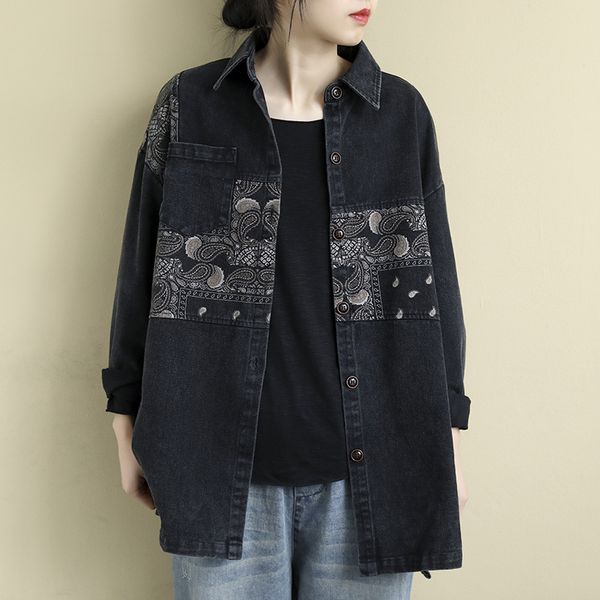 women's jackets 2021 spring autumn retro women all-match denim coat female casual cardigan print, Black;brown
women's jackets 2021 spring autumn retro women all-match denim coat female casual cardigan print, Black;brown