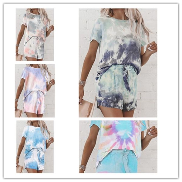 women tie-dye printed tracksuit loungewear short sleeve + shorts two-piece clothing suit dressing gown summer ladies pajamas sets ly710, White
women tie-dye printed tracksuit loungewear short sleeve + shorts two-piece clothing suit dressing gown summer ladies pajamas sets ly710, White