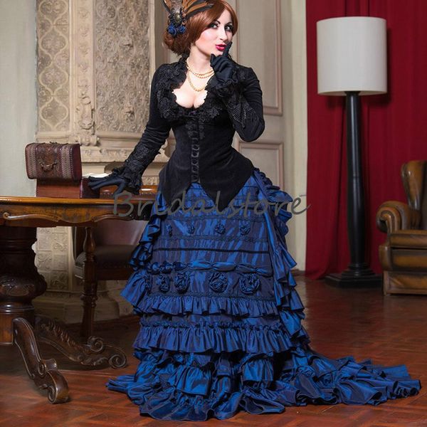 medieval blue gothic wedding dresses long sleeves taffeta tiered floral country wedding gowns plus size bridal gowns robes de mariée 2020, White
medieval blue gothic wedding dresses long sleeves taffeta tiered floral country wedding gowns plus size bridal gowns robes de mariée 2020, White