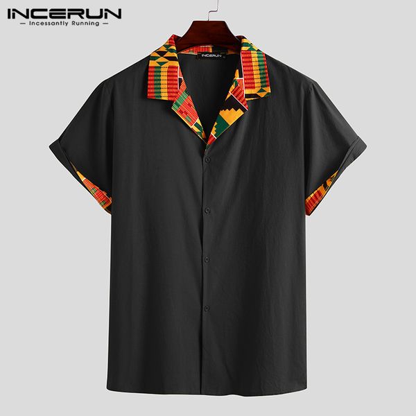 men's casual shirts incerun ethnic style men shirt short sleeve lapel printed patchwork african streetwear 2021 cotton camisas, White;black
men's casual shirts incerun ethnic style men shirt short sleeve lapel printed patchwork african streetwear 2021 cotton camisas, White;black
