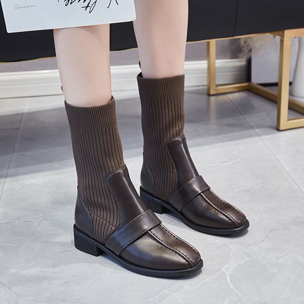 genuine leather women boots autumn british style square toe stretch socks boots for female ladies mid-calf shoes woman, Black
genuine leather women boots autumn british style square toe stretch socks boots for female ladies mid-calf shoes woman, Black