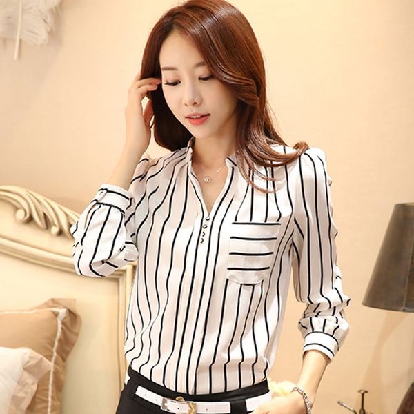 spring new korean style loose large size women's chiffon shirt long sleeve women's professional striped shirt for women, White
spring new korean style loose large size women's chiffon shirt long sleeve women's professional striped shirt for women, White