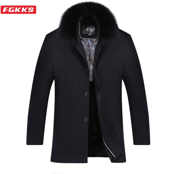 men's wool & blends fgkks winter brand men blend coats fashion overcoat thick warm fur collar coat male, Black
men's wool & blends fgkks winter brand men blend coats fashion overcoat thick warm fur collar coat male, Black