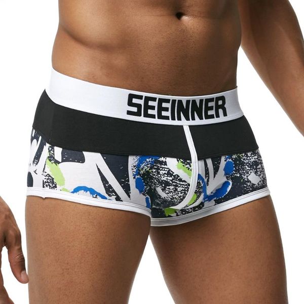 underpants seeinner men brand breathable printed cotton male panties u convex pouch cueca gay pants underwear boxer shorts, Black;white
underpants seeinner men brand breathable printed cotton male panties u convex pouch cueca gay pants underwear boxer shorts, Black;white