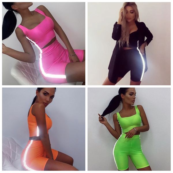women reflective stripe outfits sport suit t-shirt set tracksuit tank crop tight short 2pcs slim jogging sportswear, Gray
women reflective stripe outfits sport suit t-shirt set tracksuit tank crop tight short 2pcs slim jogging sportswear, Gray