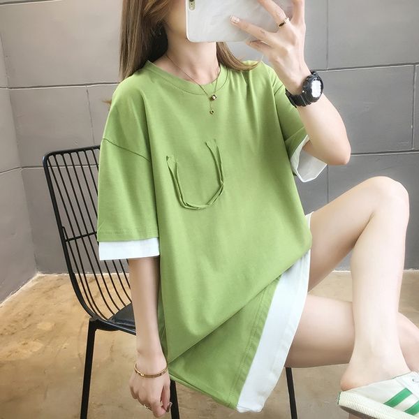 2020 sweat sweatshirt summer new korean style trendy fake two-piece loose mid-length short sleeve inst shirt for women, White
2020 sweat sweatshirt summer new korean style trendy fake two-piece loose mid-length short sleeve inst shirt for women, White