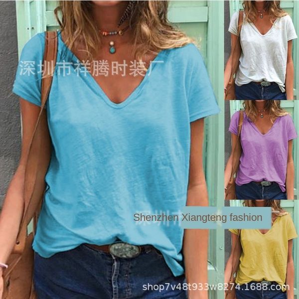 2020 new solid color short sleeve v-neck for women 2020 new solid color short sleeve v-neck t-shirt for women t-shirt t-shirt, White
2020 new solid color short sleeve v-neck for women 2020 new solid color short sleeve v-neck t-shirt for women t-shirt t-shirt, White