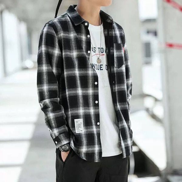 men's casual shirts plaid shirt slim fit spring autumn male brand long sleeved soft hip hop streetwear students 5xl, White;black
men's casual shirts plaid shirt slim fit spring autumn male brand long sleeved soft hip hop streetwear students 5xl, White;black