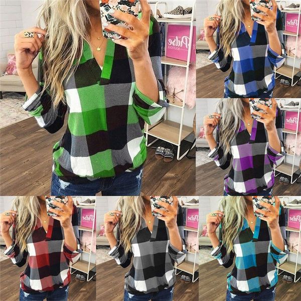 women plaid checked tee t-shirt ladies casual shirts blouse v neck blouse v-neck check t-shirt casual plaid blouse, Gray
women plaid checked tee t-shirt ladies casual shirts blouse v neck blouse v-neck check t-shirt casual plaid blouse, Gray