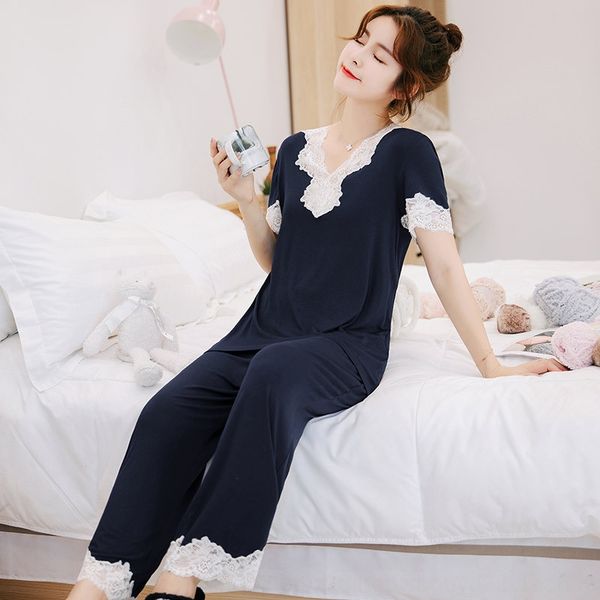 new women's short sleeve modal pajamas pajamas two-piece suit comfortable leisure home wear, Blue;red
new women's short sleeve modal pajamas pajamas two-piece suit comfortable leisure home wear, Blue;red