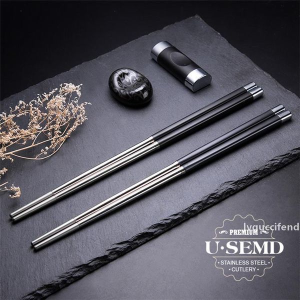 304 stainless steel chopsticks with black slip-resistant cover, durable metal chopstick restaurant square chopsticks
304 stainless steel chopsticks with black slip-resistant cover, durable metal chopstick restaurant square chopsticks