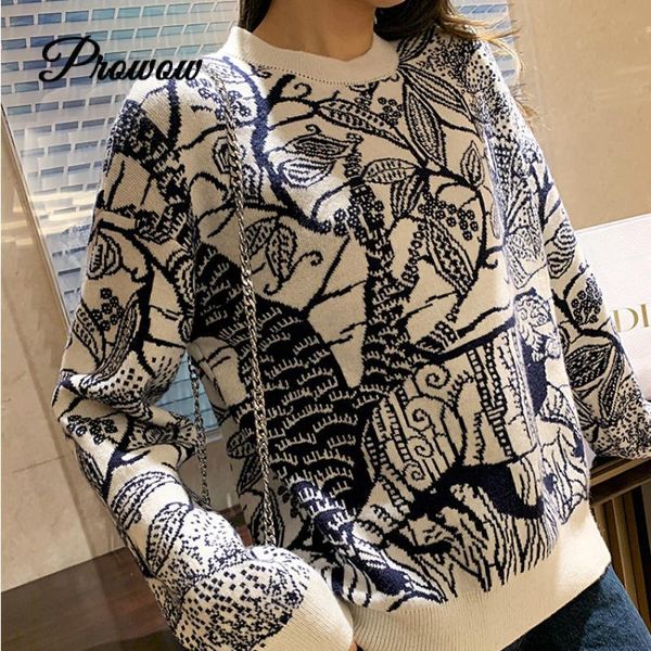 runway brand design women fashion vintage pullover jacquard loose forest embroidered sweater 2020 spring summer new tide, White;black
runway brand design women fashion vintage pullover jacquard loose forest embroidered sweater 2020 spring summer new tide, White;black