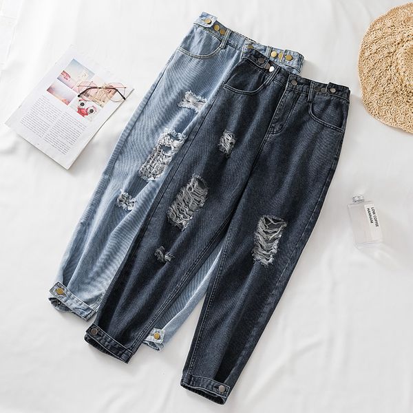 zoki ripped women jean high waist autumn plus size distressed ankle-length denim pants korean fashion button loose streetwear, Blue
zoki ripped women jean high waist autumn plus size distressed ankle-length denim pants korean fashion button loose streetwear, Blue