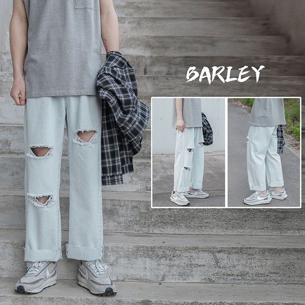 summer ripped jeans men's fashion washed retro straight jeans pants men streetwear loose hip-hop hole denim trousers mens s-2xl, Blue 
summer ripped jeans men's fashion washed retro straight jeans pants men streetwear loose hip-hop hole denim trousers mens s-2xl, Blue