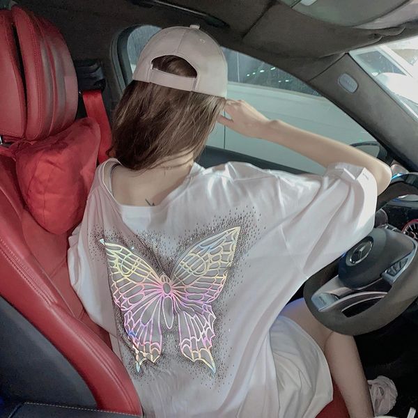 nu995 online red butterfly reflective t-shirt women's 2020 summer new rhinestone t-shirt rhinestone fashion loose mid-length round neck, White
nu995 online red butterfly reflective t-shirt women's 2020 summer new rhinestone t-shirt rhinestone fashion loose mid-length round neck, White