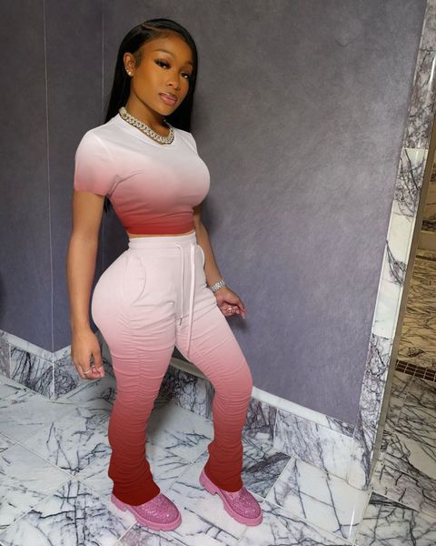 gradient stacked pants womens 2pcs spring summer o-neck skinny tracksuits casual sell two piece sets, Gray
gradient stacked pants womens 2pcs spring summer o-neck skinny tracksuits casual sell two piece sets, Gray