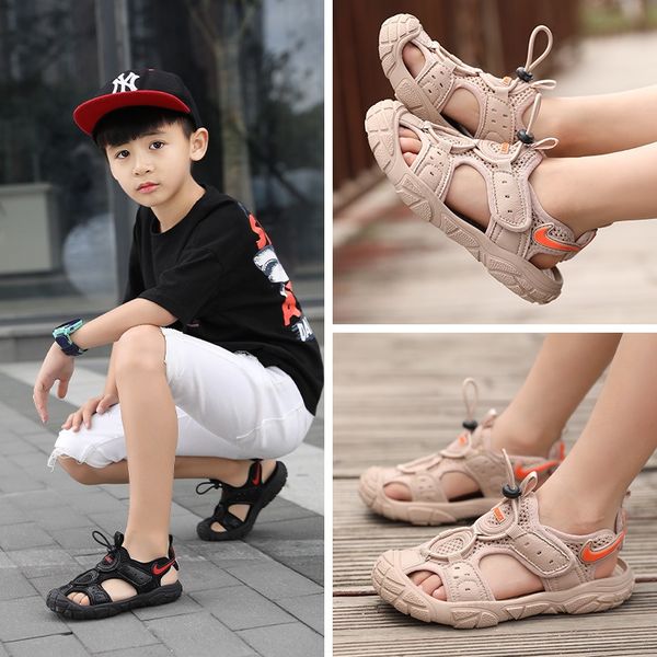 2020 new boys' soft bottom wear-resistant baotou big mesh medium large children's and sandals and girls' frame shoes sandals, Black;red
2020 new boys' soft bottom wear-resistant baotou big mesh medium large children's and sandals and girls' frame shoes sandals, Black;red