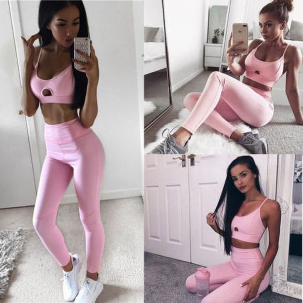 2018 pink hollow women elastic suit fitness clothing workout wear tank pant outfit set, Gray
2018 pink hollow women elastic suit fitness clothing workout wear tank pant outfit set, Gray