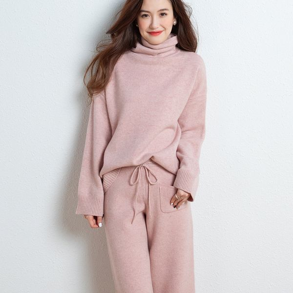 2020 autumn and winter new pure cashmere suit female turtleneck sweater two-piece fashion loose knitted wool wide leg pants, White
2020 autumn and winter new pure cashmere suit female turtleneck sweater two-piece fashion loose knitted wool wide leg pants, White