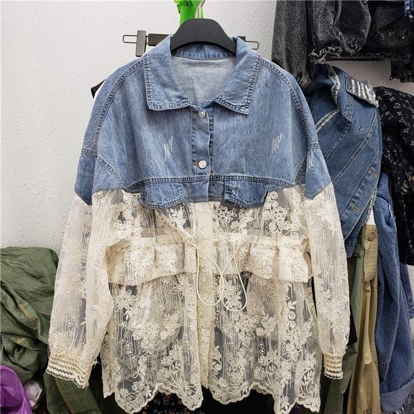 spring clothing 2020 lace new lace stitching small mid-length denim jacket women's ins casual jacket top, Black;brown
spring clothing 2020 lace new lace stitching small mid-length denim jacket women's ins casual jacket top, Black;brown