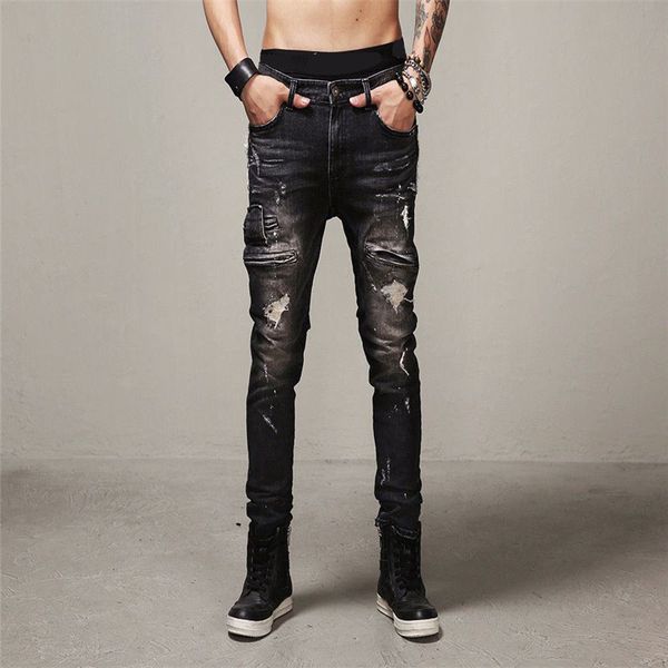 mens black streetwear distressed denim pants cotton hiphop fashion trousers jeans, Blue
mens black streetwear distressed denim pants cotton hiphop fashion trousers jeans, Blue