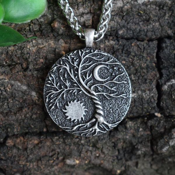 sanlan wicca yin-yang moon and sun tree of life necklace, Silver